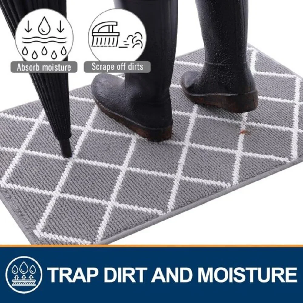 New 32x20In Indoor Door Mat, Low-Profile, Non-Slip, Washable Entry Rug - Grey